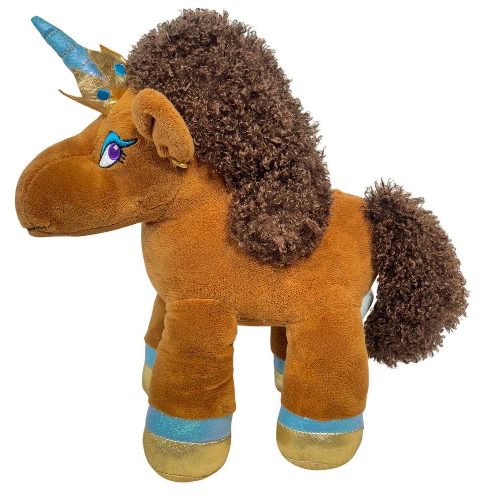 Afro Unicorn Divine Plush Curly Mane Blue Horn Gold Crown Brown‎ Stuffed Animal